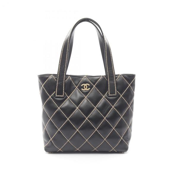 CHANEL Wild Stitch Tote Bag, Leather, Women's, Black - Picture 1 of 13